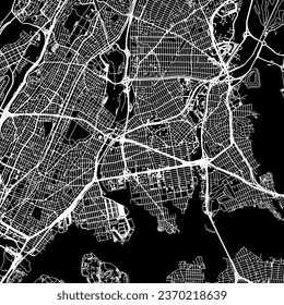 1:1 square aspect ratio vector road map of the city of The Bronx New York in the United States of America with white roads on a black background.