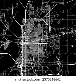 1:1 square aspect ratio vector road map of the city of Terre Haute Indiana in the United States of America with white roads on a black background.