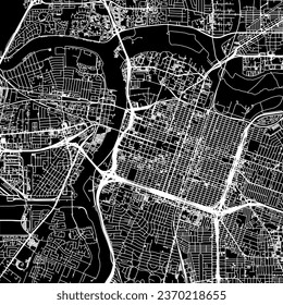 1:1 square aspect ratio vector road map of the city of Sacramento California in the United States of America with white roads on a black background.