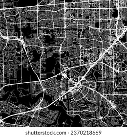 1:1 square aspect ratio vector road map of the city of Sugar Land Texas in the United States of America with white roads on a black background.