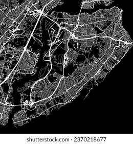 1:1 square aspect ratio vector road map of the city of Staten Island New York in the United States of America with white roads on a black background.