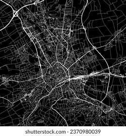 1:1 square aspect ratio vector road map of the city of Erfurt in Germany with white roads on a black background.