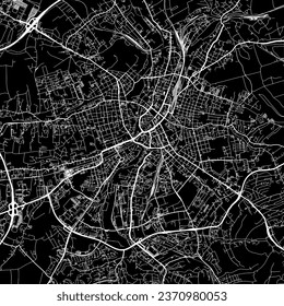 1:1 square aspect ratio vector road map of the city of Chemnitz in Germany with white roads on a black background.