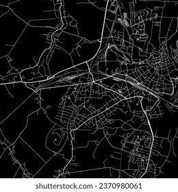 1:1 square aspect ratio vector road map of the city of Gorlitz in Germany with white roads on a black background.