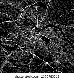 1:1 square aspect ratio vector road map of the city of Dresden in Germany with white roads on a black background.
