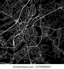 1:1 square aspect ratio vector road map of the city of Lubeck in Germany with white roads on a black background.