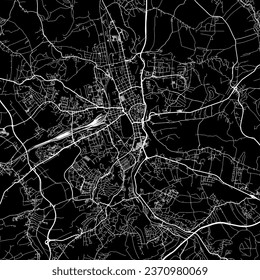 1:1 square aspect ratio vector road map of the city of Zwickau in Germany with white roads on a black background.
