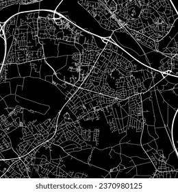 1:1 square aspect ratio vector road map of the city of Sankt Augustin in Germany with white roads on a black background.