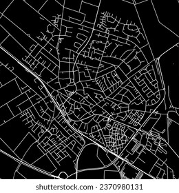 1:1 square aspect ratio vector road map of the city of Pulheim in Germany with white roads on a black background.