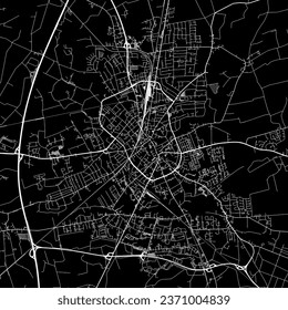 1:1 square aspect ratio vector road map of the city of Neumunster in Germany with white roads on a black background.