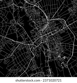 1:1 square aspect ratio vector road map of the city of Duren in Germany with white roads on a black background.