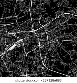 1:1 square aspect ratio vector road map of the city of Herne in Germany with white roads on a black background.