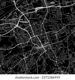1:1 square aspect ratio vector road map of the city of Gelsenkirchen in Germany with white roads on a black background.