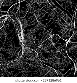 1:1 square aspect ratio vector road map of the city of Hagen in Germany with white roads on a black background.