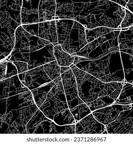 1:1 relación de aspecto cuadrado hoja de ruta vectorial de la ciudad de Bochum en Alemania con caminos blancos sobre fondo negro.