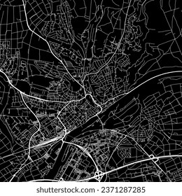 1:1 square aspect ratio vector road map of the city of Schweinfurt in Germany with white roads on a black background.