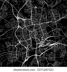 1:1 square aspect ratio vector road map of the city of Braunschweig in Germany with white roads on a black background.