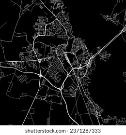 1:1 square aspect ratio vector road map of the city of Stralsund in Germany with white roads on a black background.