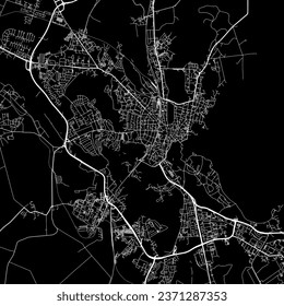 1:1 square aspect ratio vector road map of the city of Schwerin in Germany with white roads on a black background.