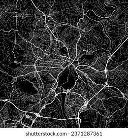 1:1 square aspect ratio vector road map of the city of Kassel in Germany with white roads on a black background.