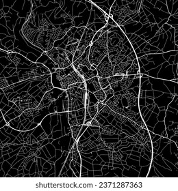 1:1 square aspect ratio vector road map of the city of Fulda in Germany with white roads on a black background.