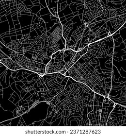 1:1 square aspect ratio vector road map of the city of Reutlingen in Germany with white roads on a black background.