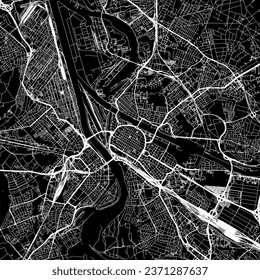 1:1 square aspect ratio vector road map of the city of Mannheim in Germany with white roads on a black background.