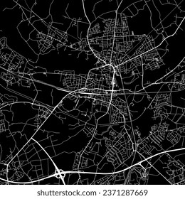 1:1 square aspect ratio vector road map of the city of Lunen in Germany with white roads on a black background.