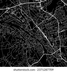 1:1 square aspect ratio vector road map of the city of Bamberg in Germany with white roads on a black background.