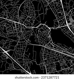 1:1 square aspect ratio vector road map of the city of Furth in Germany with white roads on a black background.
