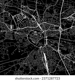 1:1 quadratisches Seitenverhältnis, Vektorkarte der Stadt Ingolstadt in Deutschland mit weißen Straßen auf schwarzem Hintergrund.