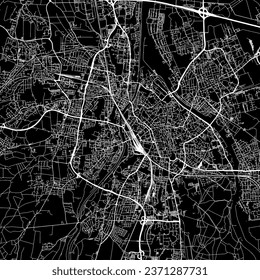 1:1 square aspect ratio vector road map of the city of Augsburg in Germany with white roads on a black background.