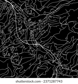 1:1 square aspect ratio vector road map of the city of Baden-Baden in Germany with white roads on a black background.