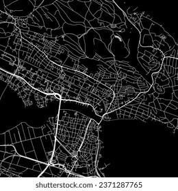 1:1 square aspect ratio vector road map of the city of Konstanz in Germany with white roads on a black background.