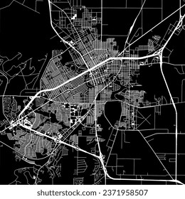 1:1 square aspect ratio vector road map of the city of San Angelo Texas in the United States of America with white roads on a black background.