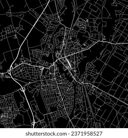 1:1 square aspect ratio vector road map of the city of Oranienburg in Germany with white roads on a black background.