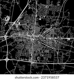 1:1 square aspect ratio vector road map of the city of Springfield Ohia in the United States of America with white roads on a black background.
