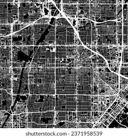 1:1 square aspect ratio vector road map of the city of Santa Ana California in the United States of America with white roads on a black background.