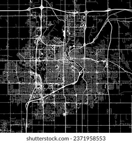 1:1 square aspect ratio vector road map of the city of Sioux Falls South Dakota in the United States of America with white roads on a black background.