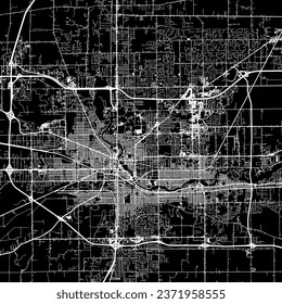 1:1 square aspect ratio vector road map of the city of South Bend Indiana in the United States of America with white roads on a black background.