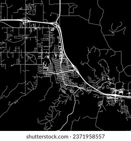 1:1 square aspect ratio vector road map of the city of Spearfish South Dakota in the United States of America with white roads on a black background.