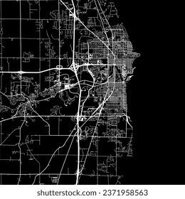 1:1 square aspect ratio vector road map of the city of Sheboygan Iowa in the United States of America with white roads on a black background.