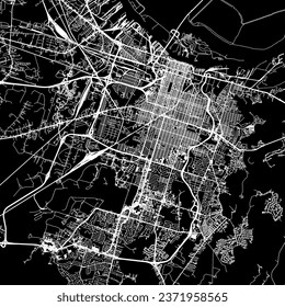 1:1 square aspect ratio vector road map of the city of Savannah Georgia in the United States of America with white roads on a black background.