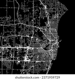 1:1 square aspect ratio vector road map of the city of Racine Wisconsin in the United States of America with white roads on a black background.