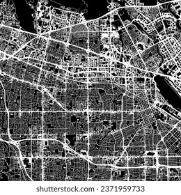 1:1 square aspect ratio vector road map of the city of Santa Clara - Sunnyvale California in the United States of America with white roads on a black background.