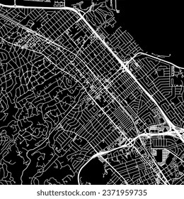 1:1 square aspect ratio vector road map of the city of San Mateo California in the United States of America with white roads on a black background.