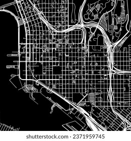 1:1 square aspect ratio vector road map of the city of San Diego Center California in the United States of America with white roads on a black background.
