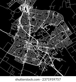 1:1 square aspect ratio vector road map of the city of Salinas California in the United States of America with white roads on a black background.