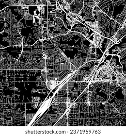 1:1 square aspect ratio vector road map of the city of Roseville California in the United States of America with white roads on a black background.