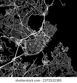 1:1 square aspect ratio vector road map of the city of Portland Maine in the United States of America with white roads on a black background.